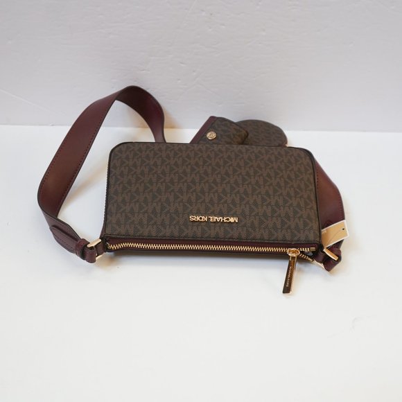 Michael Kors Jet Set Travel Small Crossbody Bag Tech Attached MK Brown Merlot - Picture 7 of 10